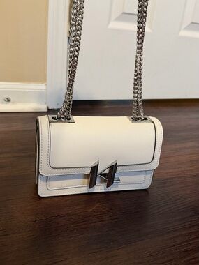 Karl Lagerfeld White Textured Chain-Handle Crossbody Bag